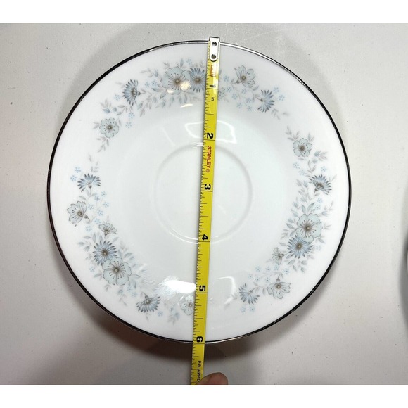 5 Noritake Japan Inverness Saucer 6716 Blue Flowers Platinum Rim Contemporary - Picture 5 of 6